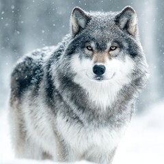 Naklejka premium Snowy Gray Wolf Portrait in Winter