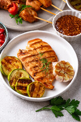 Assortment of grilled bbq meat and vegetables