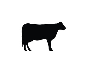 Silhouette of a cow, standing profile view, simple black design.