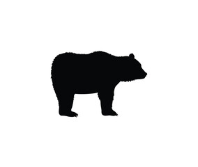 A simple silhouette of a bear standing against a plain white background.