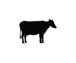 Silhouette of a cow standing on a white background, isolated.