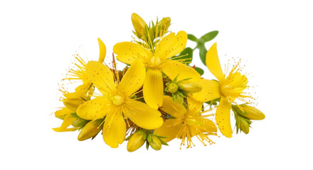 Cluster of bright yellow st johns wort flowers isolated on transparent background