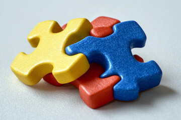 Fototapeta premium Colorful puzzle pieces interlocked together a close up view