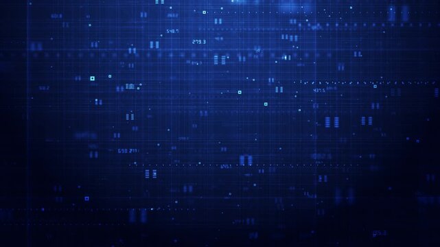 Digital HUD grid video blue news studio technology curved lines travel motion animation shine light background. artificial intelligence wave breathtaking moving graphics High-tech HUD grid news studio