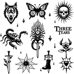 Traditional Tattoo Flash: Symbols of Strength, Love & Rebellion"  old school tattoo,  vector bundle graphics