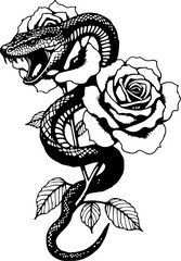 Venom & Bloom: Snake and Rose Tattoo Symbolism" art vector 