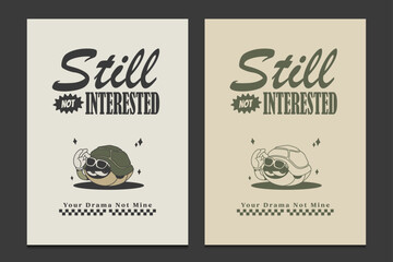 retro 70s poster with a chill turtle, vector illustration