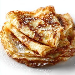 Stack of Crepes with Powdered Sugar on White Background