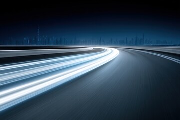 Capturing the Essence of Urban Motion in a Futuristic Landscape with Glimmering Light Trails Conveying Modernity and Energy in a Metropolis Setting captured with clarity