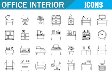 Office Interior Furniture Icons Set for Workspaces and Office Design