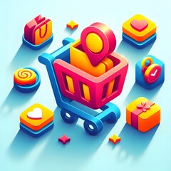 Colorful shopping cart icon 
