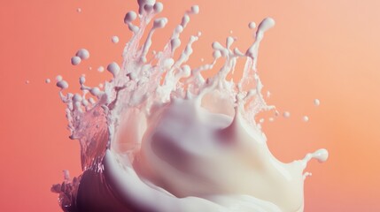 Milk splash explosion in mid-air against pink background for dairy beverage advertising clean minimal fresh scene