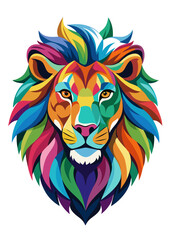 Lion  ,street art on the wall ,rainbow color,white background