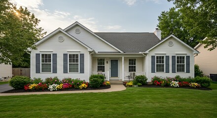 Cozy version of wide angle view of modern house with garage