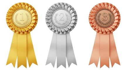 3D Render of a Shiny Gold, Silver, and Bronze Award Rosette