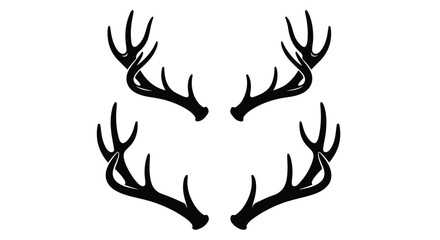 Black Antler Silhouettes Four Pairs of Elegant VectorStyle Deer Horns.