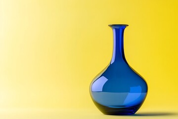Cobalt blue glass vase against a yellow backdrop.