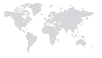 Fototapeta premium Grey world map showing continents and oceans on a white background