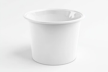 Empty white plastic container with lid.