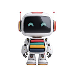 Naklejka premium Cute Small Robot Toy with Colorful Stack of Blocks and Smiling Digital Face