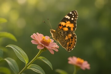 Obraz premium Vibrant Butterfly on Flower Branch – Ultra-Realistic 8K Nature Close-Up with Crisp Details and Soft Sunlight