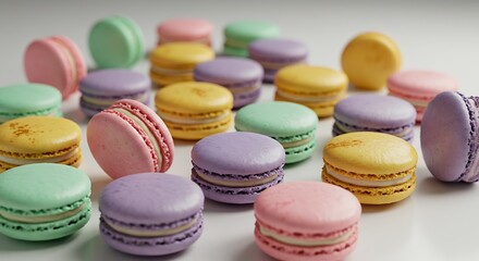 Obraz premium Colorful macarons artfully arranged. 