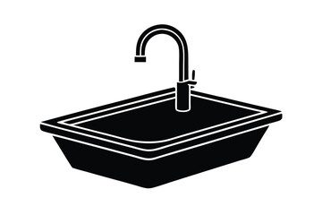 Vector art of a black silhouette of a kitchen sink with a faucet, isolated a illustration