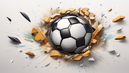 soccer ball blasting through a clean white wall