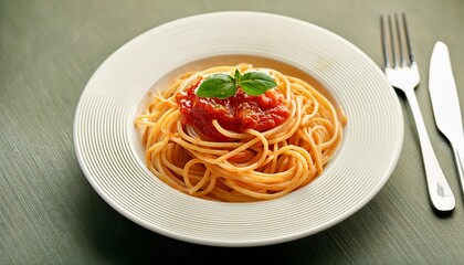 plate of spaghetti with tomato sauce