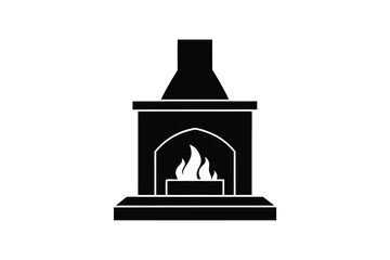 Vector art of a black silhouette of a fireplace with a fire burning inside, isolated a illustration