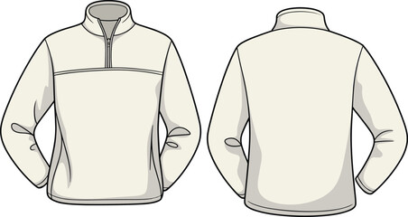 Blank White Quarter-Zip Fleece Pullover Front and Back View Mockup for Design and Apparel Customization, Comfortable Sportswear Template © Mam's Creations