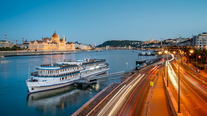 panoramic view at the skyline of budapest during the blue hour