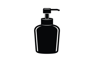 Vector art of a black and illustration of a soap dispenser bottle with a pump, isolated a illustration
