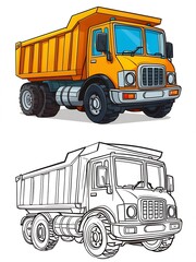 Cartoon Dump Truck: Color & Outline Illustration