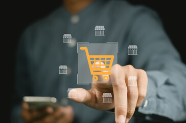 Businessman business startup profit earning and goal successful franchise store. Future best...