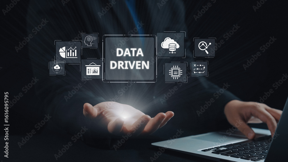 Poster data-driven decision-making empowers business through analytics, datum collection, and ai systems. d