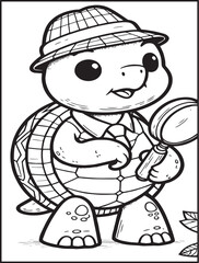 Fototapeta premium Printable coloring page: Detective Animal Coloring page: Detective turtle