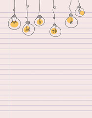 Lined Paper with Lamps Decoration. Notebook Paper.