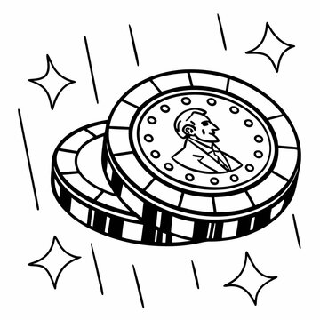 Stylized black and white illustration of two shiny lincoln pennies with sparkles