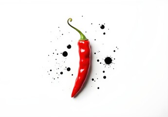 Red Chili Pepper with Ink Splashes