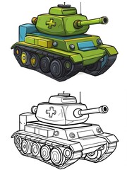 Cartoon Medical Tank Illustration and Line Art