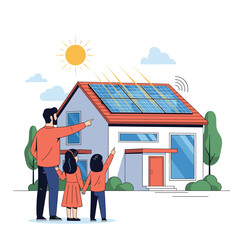Family enjoying clean energy with rooftop solar panels powering their home and creating a sustainable future