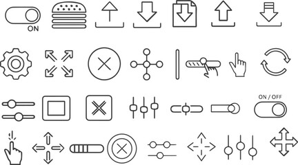 Fototapeta premium System Navigation Line Icons – Arrow, Menu, Upload, Download, Vector Symbols
