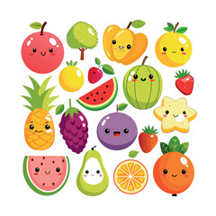 Fototapeta premium Colorful Fruits and Vegetables Icon Set | Fresh Berry & Produce Vector Collection