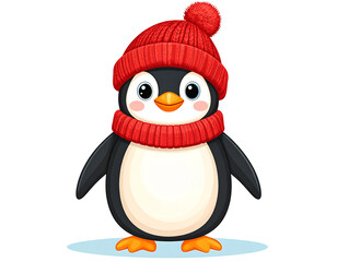 Fototapeta premium Realistic Baby Penguin with Blue Beanie, Sitting Position, Isolated PNG