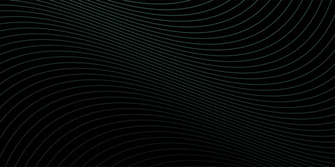 Fototapeta premium Abstract background with waves for banner. Medium banner size. Vector background with lines. Element for design isolated on black. Black, green and blue. Ocean, night, card