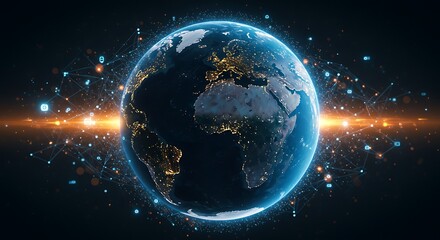 Obraz premium Photo of the earth is glowing with a digital network of connections