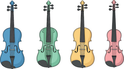 Naklejka premium Colorful violins illustration music instrument vector graphic