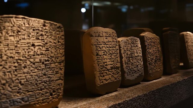 Ancient Cuneiform Tablets Displayed in Museum Case, History and Archeology Video