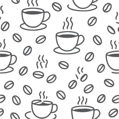 Seamless pattern with coffee cups and hot beverages, perfect for cafe and breakfast designs